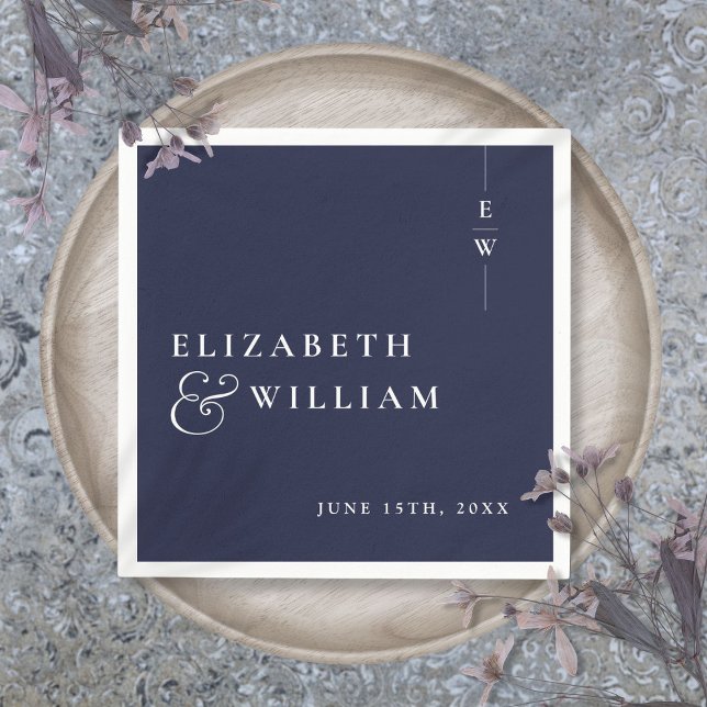 Navy Blue Minimalistisch Elegant Monogram Wedding Serviette (Navy Blue Minimalist Elegant Monogram Wedding Napkins)
