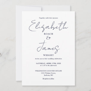 Navy Blue Minimalistisch Elegant Script Wedding Einladung