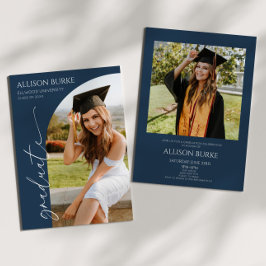 Navy Blue Minimalistisch Foto Arch Graduation Part Einladung