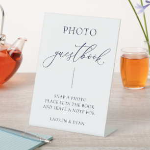 Navy Blue Minimalistisch Foto Guestbook Sockelschild