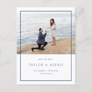Navy Blue Minimalistisch Frame Foto Save the Date Postkarte