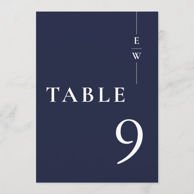 Navy Blue Minimalistisch Modern Monogram Tischnumm Einladung (Vorderseite)