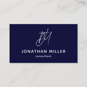 Navy Blue Minimalistisch Monogram Visitenkarte