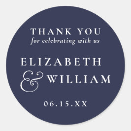 Navy Blue Minimalistisch Monogram Wedding Vielen D Runder Aufkleber