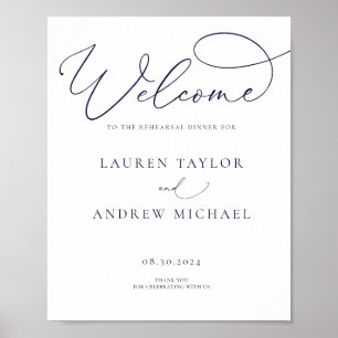 Navy Blue Minimalistisch Probe Dinner Sign Poster