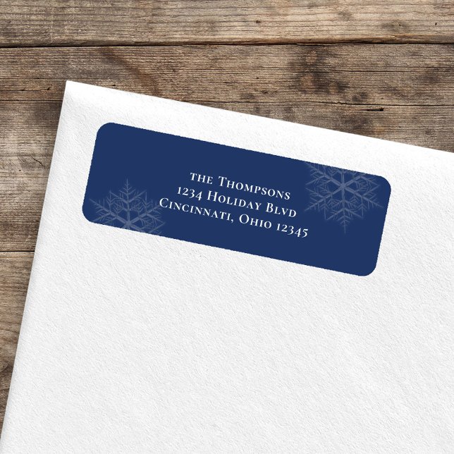 Navy Blue Minimalistisch Snowflake Rücksendeadress (Navy blue and silver snowflake holiday return address label.)