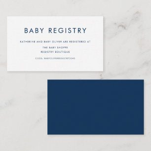 Navy Blue Minimalistisch Typografy Baby Registry Begleitkarte