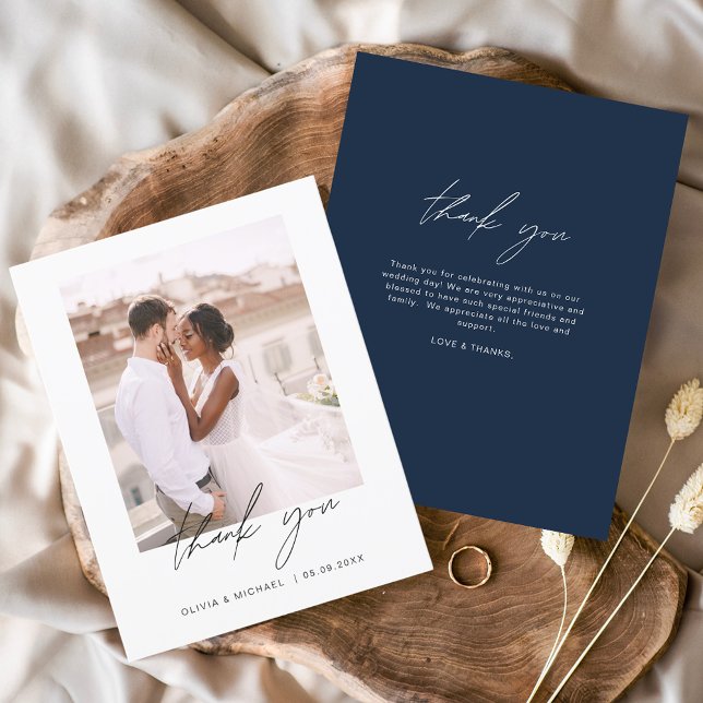 Navy Blue Minimalistisch Wedding Danke Foto (Von Creator hochgeladen)