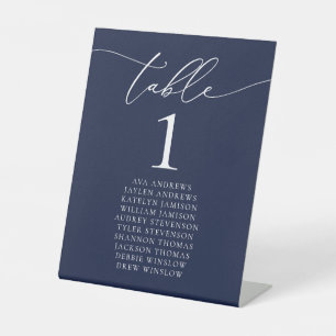 Navy Blue Minimalistisch Wedding Tischnummer Sockelschild