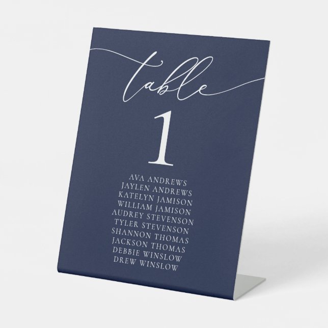 Navy Blue Minimalistisch Wedding Tischnummer Sockelschild (Vorderseite)