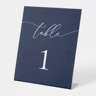 Navy Blue Minimalistisch Wedding Tischnummer Table Sockelschild