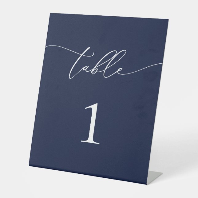 Navy Blue Minimalistisch Wedding Tischnummer Table Sockelschild (Vorderseite)