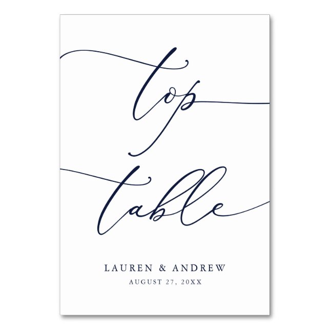 Navy Blue Minimalistisch Wedding Top Table Custom Tischnummer (Vorderseite)