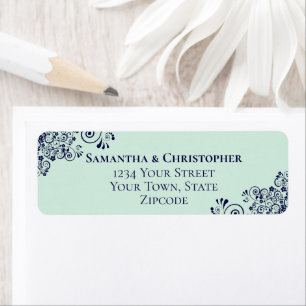Navy Blue & Mint Green Wedding Rücksendeadresse