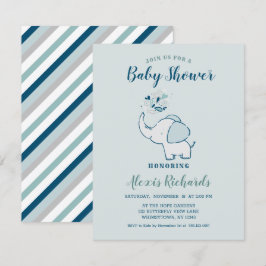 Navy Blue & Mint Niedlich Elephant Themed Baby Dus Einladung