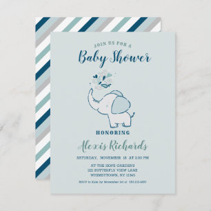 Navy Blue & Mint Niedlich Elephant Themed Baby Dus Einladung