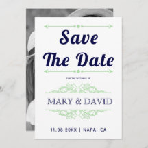 Navy Blue Minze Green Typografy Save the Date