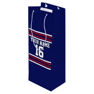 Navy Blue mit Burgundy White Stripes Team Jersey Geschenktüte Für Weinflaschen