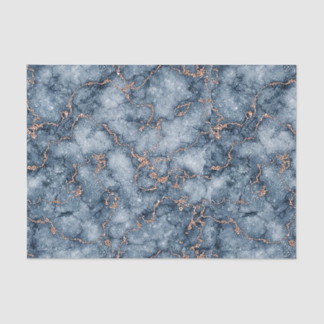 Navy Blue mit Glitzer Rose Gold Marmor Design Seidenpapier (Vorderseite)