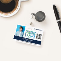 Navy Blue mit Logo Foto QR Code Mitarbeiter ID