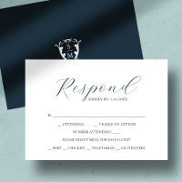 Navy Blue mit Meal Choice Monogram RSVP Cards