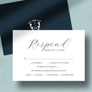 Navy Blue mit Meal Choice Monogram RSVP Cards