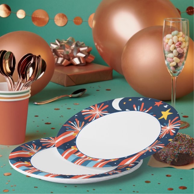 Navy Blue mit Minimalistischen Feuerwerken und Mon Pappteller (Multi)