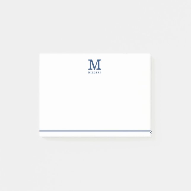 Navy Blue Mit Monogramm Family Name Two Post-it Klebezettel (Vorderseite)