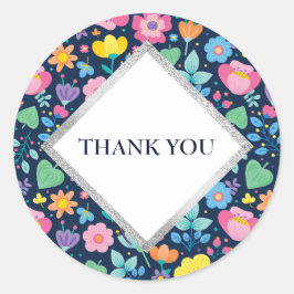 Navy Blue mit Niedlichen Blume Dankeschön Aufklebe Runder Aufkleber