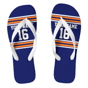 Navy Blue mit Orange White Stripes Team Jersey Flip Flops