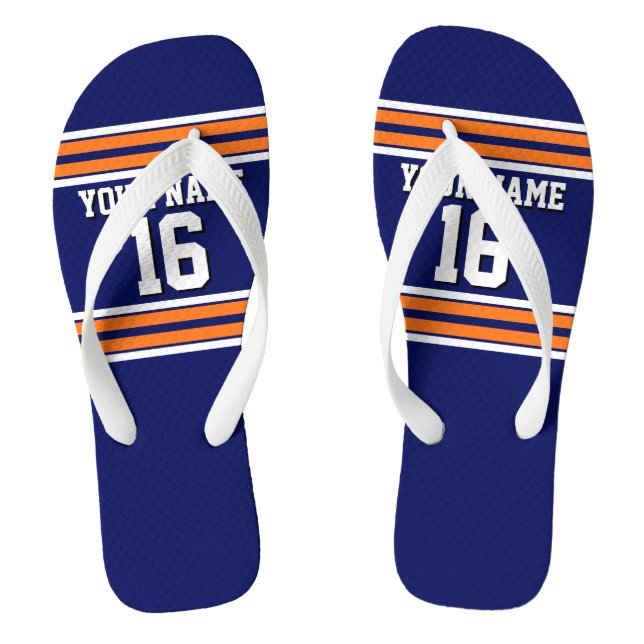 Navy Blue mit Orange White Stripes Team Jersey Flip Flops (Fußbett)