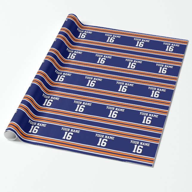Navy Blue mit Orange White Stripes Team Jersey Geschenkpapier (Ungerollt)