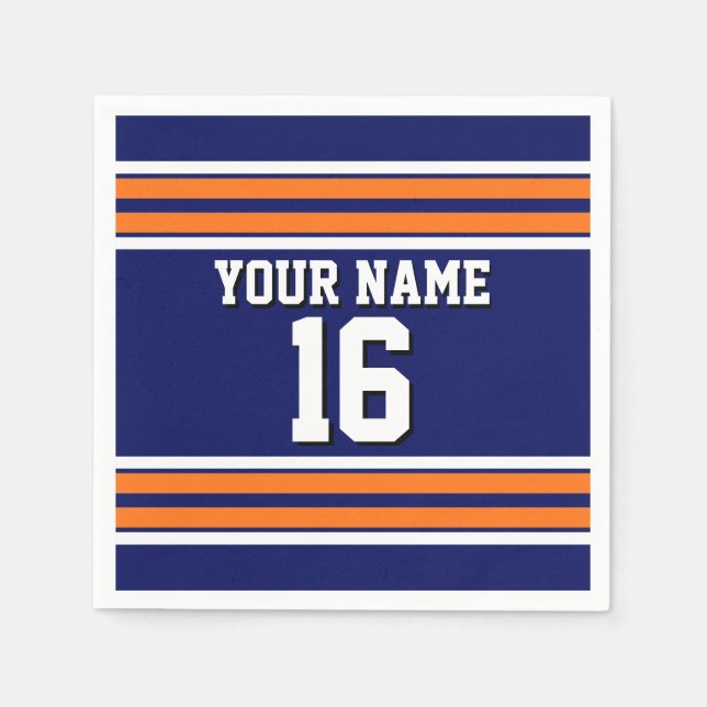 Navy Blue mit Orange White Stripes Team Jersey Serviette (Vorderseite)