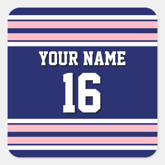 Navy Blue mit Pink White Stripes Team Jersey Quadratischer Aufkleber (Vorderseite)