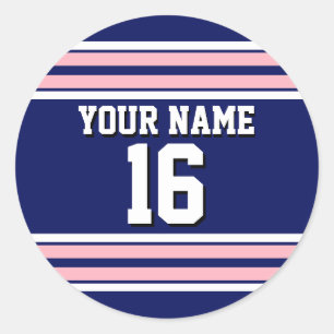 Navy Blue mit Pink White Stripes Team Jersey Runder Aufkleber