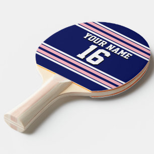 Navy Blue mit Pink White Stripes Team Jersey Tischtennis Schläger