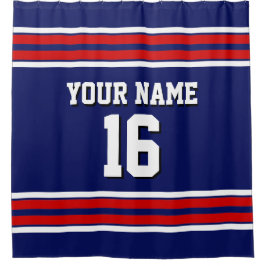 Navy Blue mit Red White Stripes Sports Jersey Duschvorhang