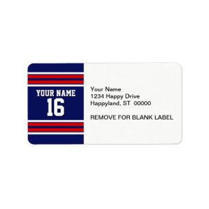 Navy Blue mit Red White Stripes Team Jersey Adressaufkleber