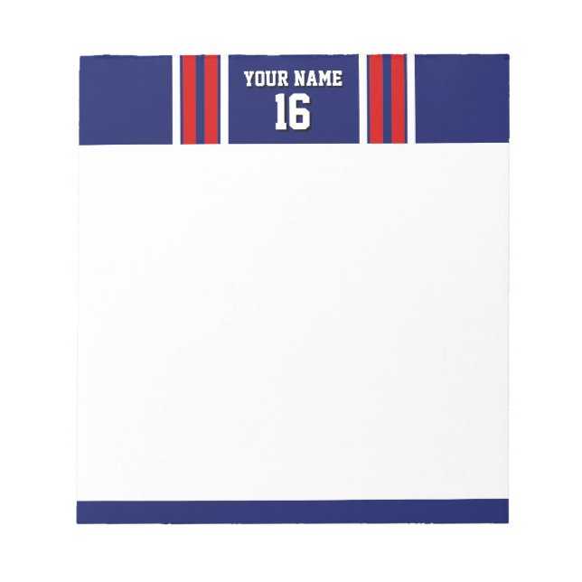 Navy Blue mit Red White Stripes Team Jersey Notizblock (Vorderseite)