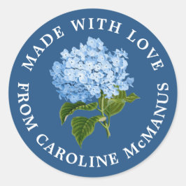 Navy Blue mit White Hydrangea Made with Liebe Runder Aufkleber