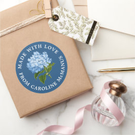Navy Blue mit White Hydrangea Made with Liebe Runder Aufkleber
