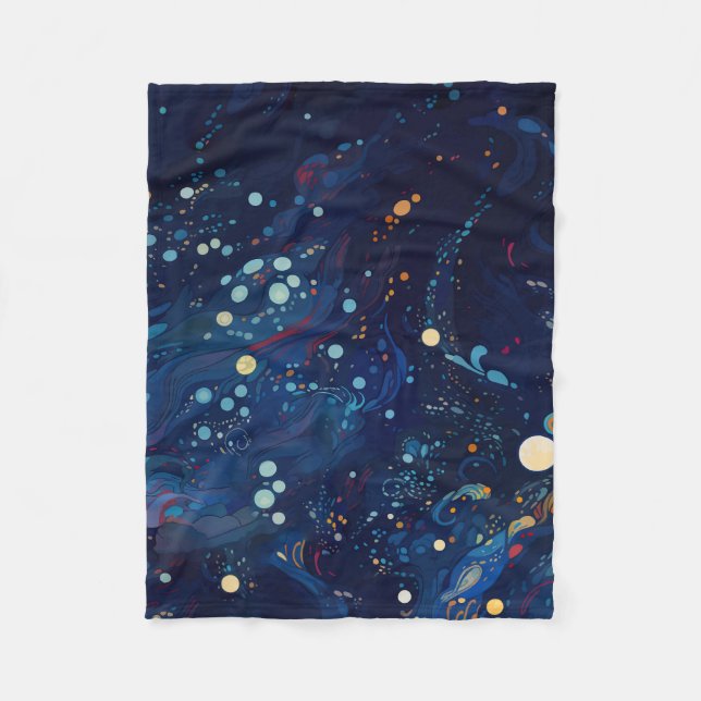 Navy Blue Mitternachtswirbelgalaxie abstrakt Fleecedecke (Vorderseite)