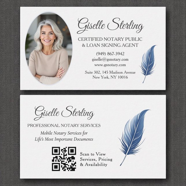 Navy Blue Mobile Notary QR Code Modernes Foto Visitenkarte (Von Creator hochgeladen)