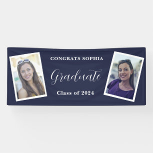 Navy Blue Modern 2 Foto Graduation Party Banner
