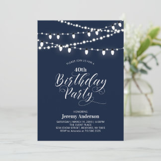 Navy Blue Modern 40. Adult Birthday Party Einladung