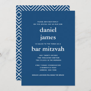 Navy Blue Modern Bar Mitzvah II Einladung