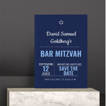 Navy Blue Modern Bar Mitzvah Save the Date Card