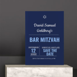 Navy Blue Modern Bar Mitzvah Save the Date Card Einladung