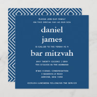 Navy Blue Modern Bar Mitzvah Square Einladung