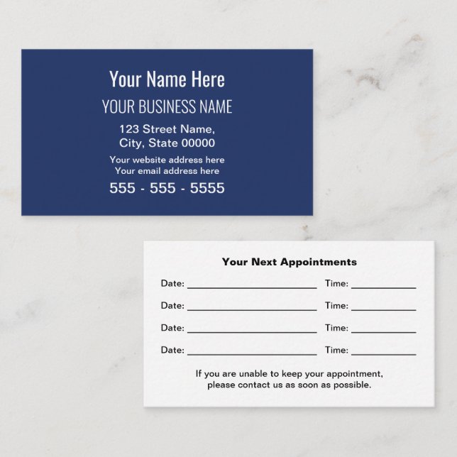 Navy Blue Modern Beruflich Appointing Card Terminkarte (Vorne/Hinten)